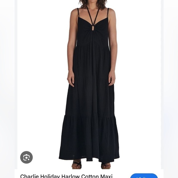 NEW Charlie Holiday Harlow Maxi Dress Gauze XIW6005 Black Medium NWT - Picture 1 of 9